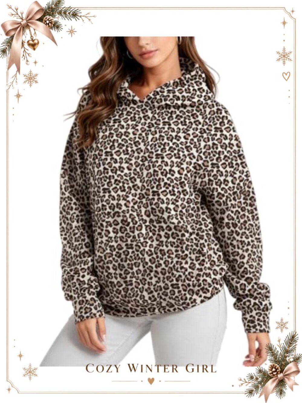 Oversized Leopard Print Hoodie Y2K Cheetah Pullover Streetwear
